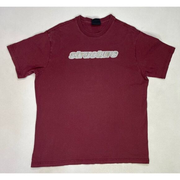 VINTAGE Structure T-shirt Men Medium Maroon Red Short Sleeve USA 90s - Picture 1 of 6
